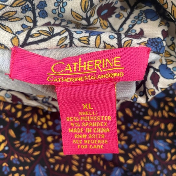 Catherine Malandrino Floral Contrast Fall Print Long Sleeve Cowl Neck Blouse XL - Picture 6 of 7